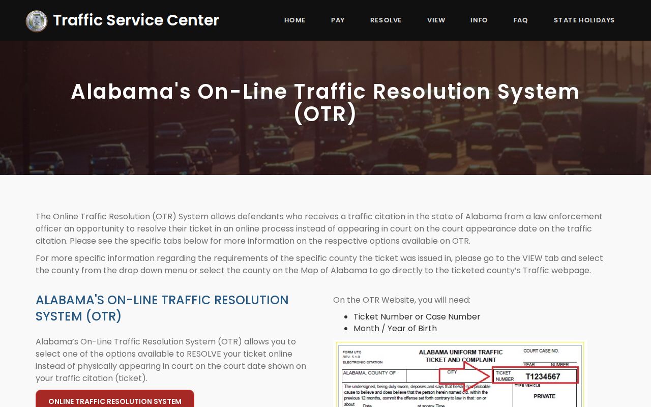Alabama OTR fields for a Blount County traffic warrant case