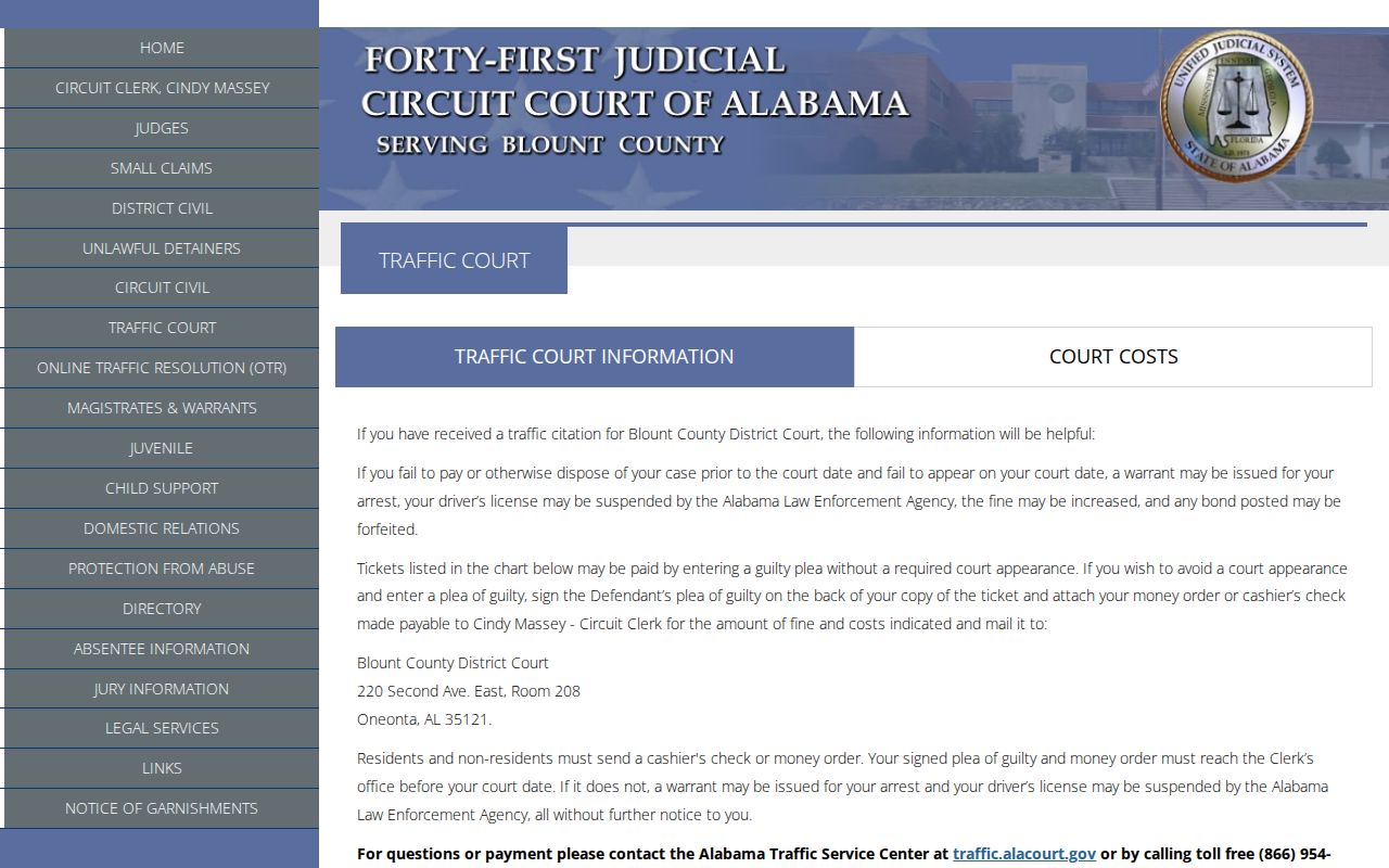 Blount County Traffic Court traffic warrant instructions