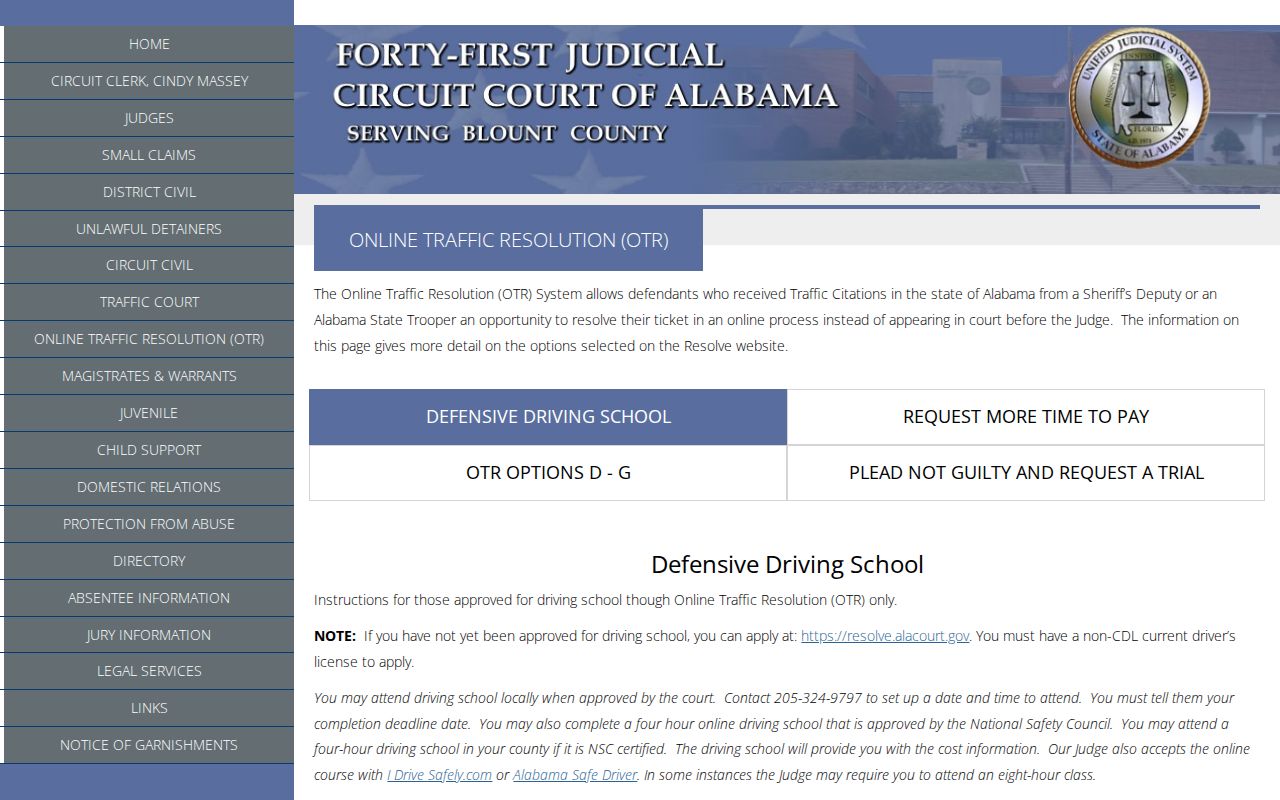Blount County OTR instructions for traffic warrant resolution