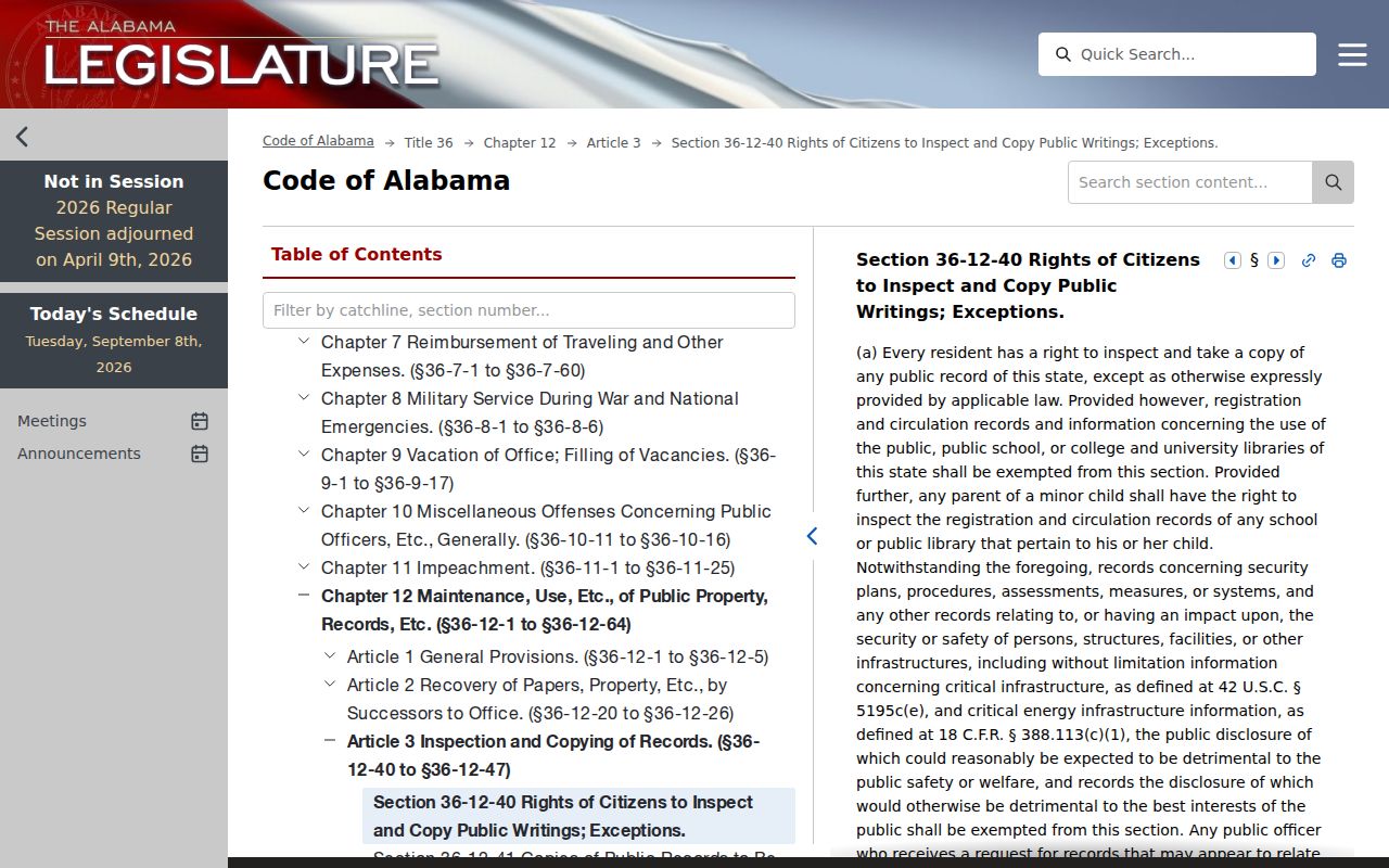 Alabama public records law for Blount County warrant records