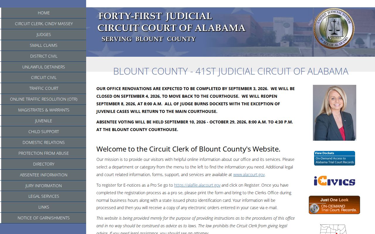 Blount County court information for bench warrant records