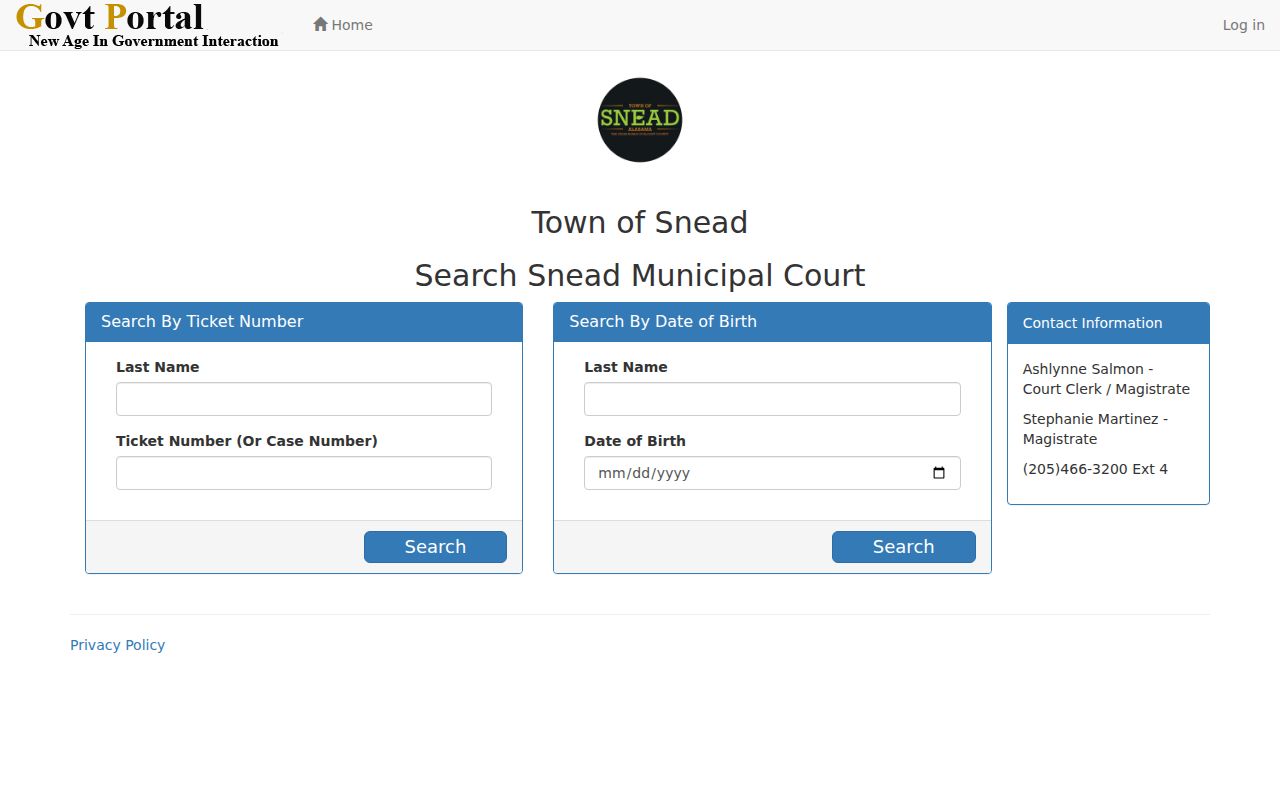 Snead municipal ticket search for Blount County warrant records